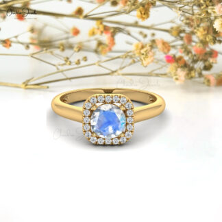 June Birthstone Rainbow Moonstone Classic Halo Ring