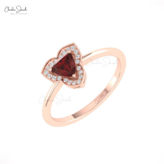 5mm trillion garnet halo ring in 14k gold