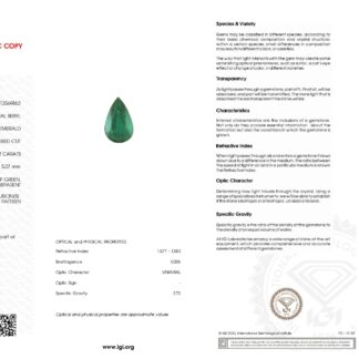 2.02 Carat Zambian Emerald Pear Cut Loose Gemstone for Sale, 1 Piece