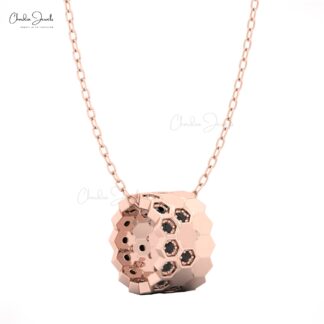 Honeycomb Diamond Pendant in 14K Solid Gold with Black Diamonds