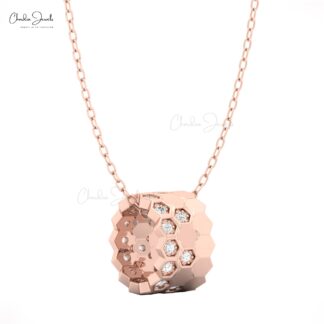 Honeycomb Diamond Pendant Necklace in 14K Solid Gold with White Diamonds