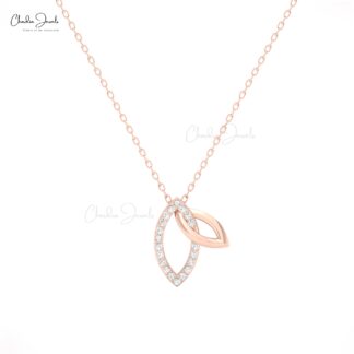 Double leaf pendant necklace with white diamonds