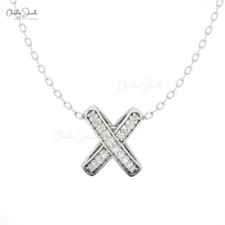 14K Gold ‘X’ Shaped Diamond Pendant for Women