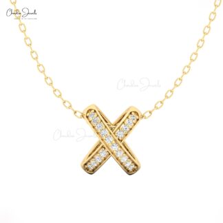 14K Gold ‘X’ Shaped Diamond Pendant for Women