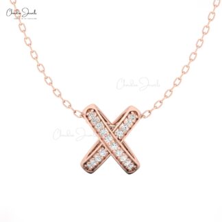14K Gold ‘X’ Shaped Diamond Pendant for Women