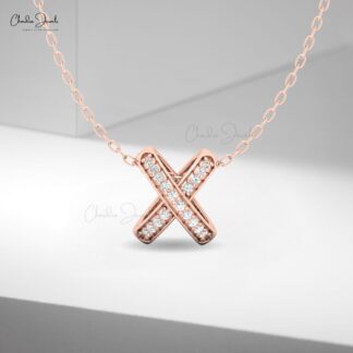 14K Gold 'X' Shaped Diamond Pendant for Women