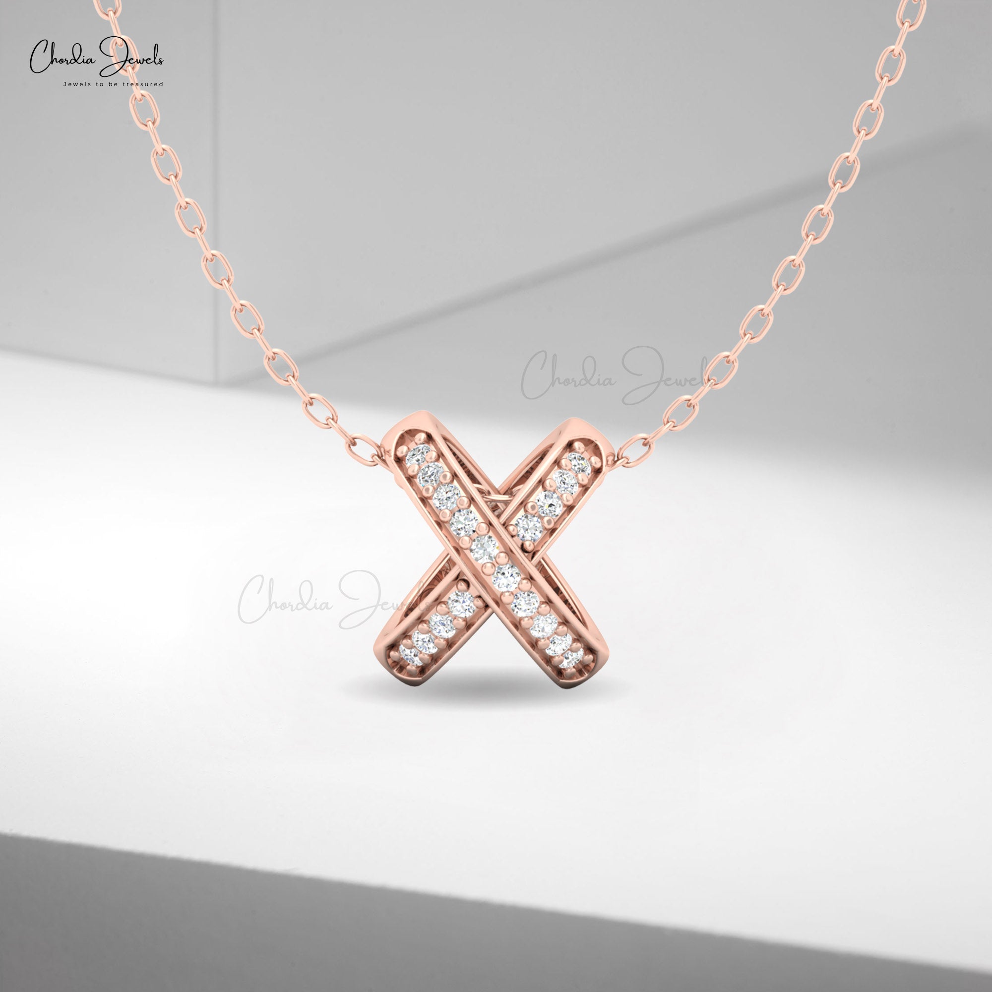 14K Gold ‘X’ Shaped Diamond Pendant for Women