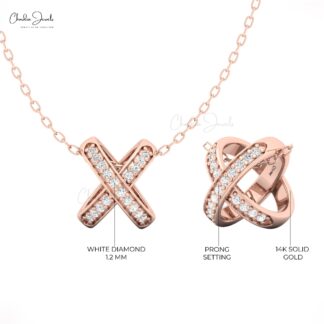 14K Gold ‘X’ Shaped Diamond Pendant for Women