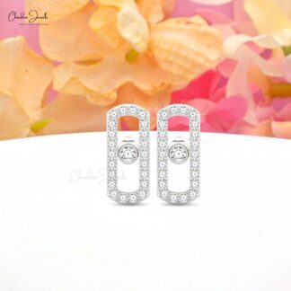 Round Cut Move Uno Studs In 14k Real Gold White Diamond Push Back Minimalist Earrings