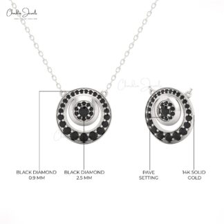 Dainty Cluster Women Necklace In Solid 14k Gold Black Diamond Halo Chain Necklaces