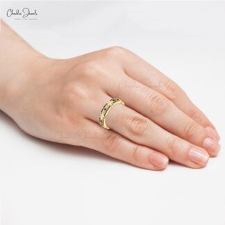 Dainty Stack Wedding Band In 14k Solid Gold Black Diamond Link Chain Handmade Ring