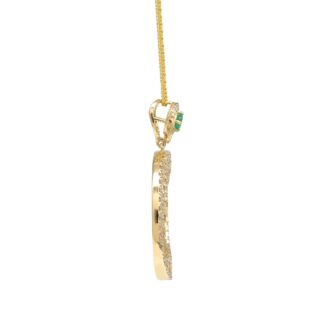 Swirl Diamond Certified Pendant With 3.5mm Emerald Gemstone 14k Yellow Gold Dangle Pendants