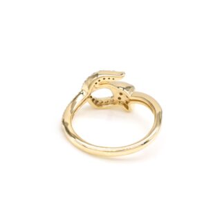 IGI Certified Snake Style Ring In 14k Yellow Gold Diamond 0.18 Ct Round Cut Unique Rings