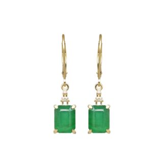 Octagon Emerald Dangle Earrings In 14k Yellow Gold G-H Diamond Lever Back Women Earring
