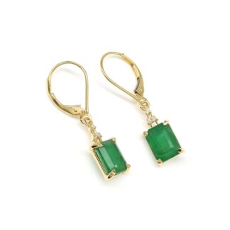 Octagon Emerald Dangle Earrings In 14k Yellow Gold G-H Diamond Lever Back Women Earring