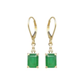 Octagon Emerald Dangle Earrings In 14k Yellow Gold G-H Diamond Lever Back Women Earring