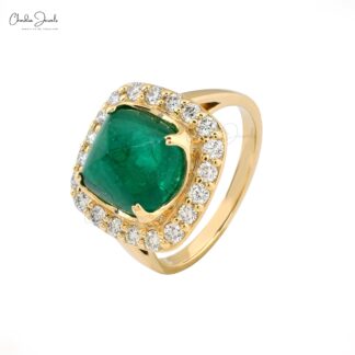 Halo Engagement Ring With 9.5mm Emerald Gemstone And Diamond 14k Yellow Gold Ring Sizesss US7