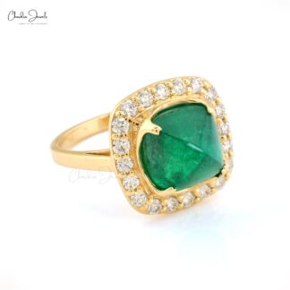 Halo Engagement Ring With 9.5mm Emerald Gemstone And Diamond 14k Yellow Gold Ring Sizesss US7