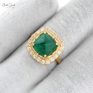 Halo Engagement Ring With 9.5mm Emerald Gemstone And Diamond 14k Yellow Gold Ring Sizesss US7