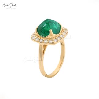 Halo Engagement Ring With 9.5mm Emerald Gemstone And Diamond 14k Yellow Gold Ring Sizesss US7