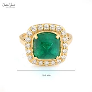 Halo Engagement Ring With 9.5mm Emerald Gemstone And Diamond 14k Yellow Gold Ring Sizesss US7