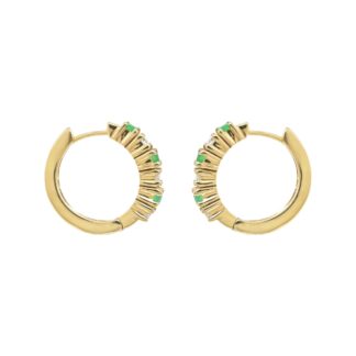 Natural Emerald Huggie Hoop Earrings in Hallmarked 14K Yellow Gold