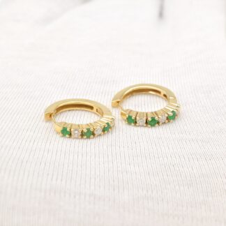 Elegant Emerald Huggie Hoop Earrings for Women in Solid Gold
