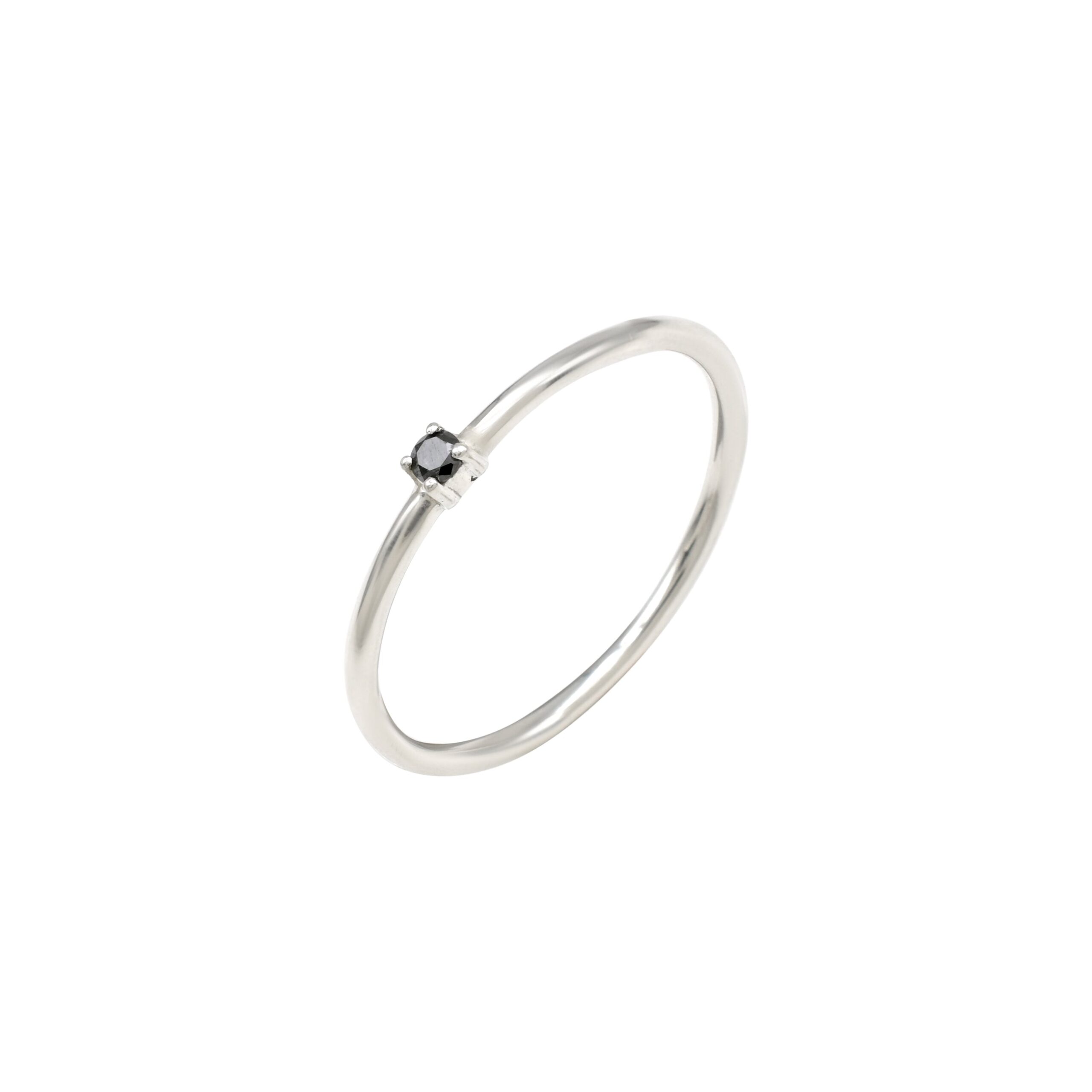 High Quality 0.04 Ct Black Diamond 925 Sterling Silver Solitaire Stackable Ring