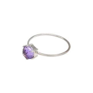High Polish 925 Sterling Silver Pink Amethyst Round Cabochon Prong Set Ring For Her