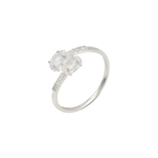 Gemstone Adjustable Ring In 925 Sterling Silver Rainbow Moonstone Open Cuff Women Ring