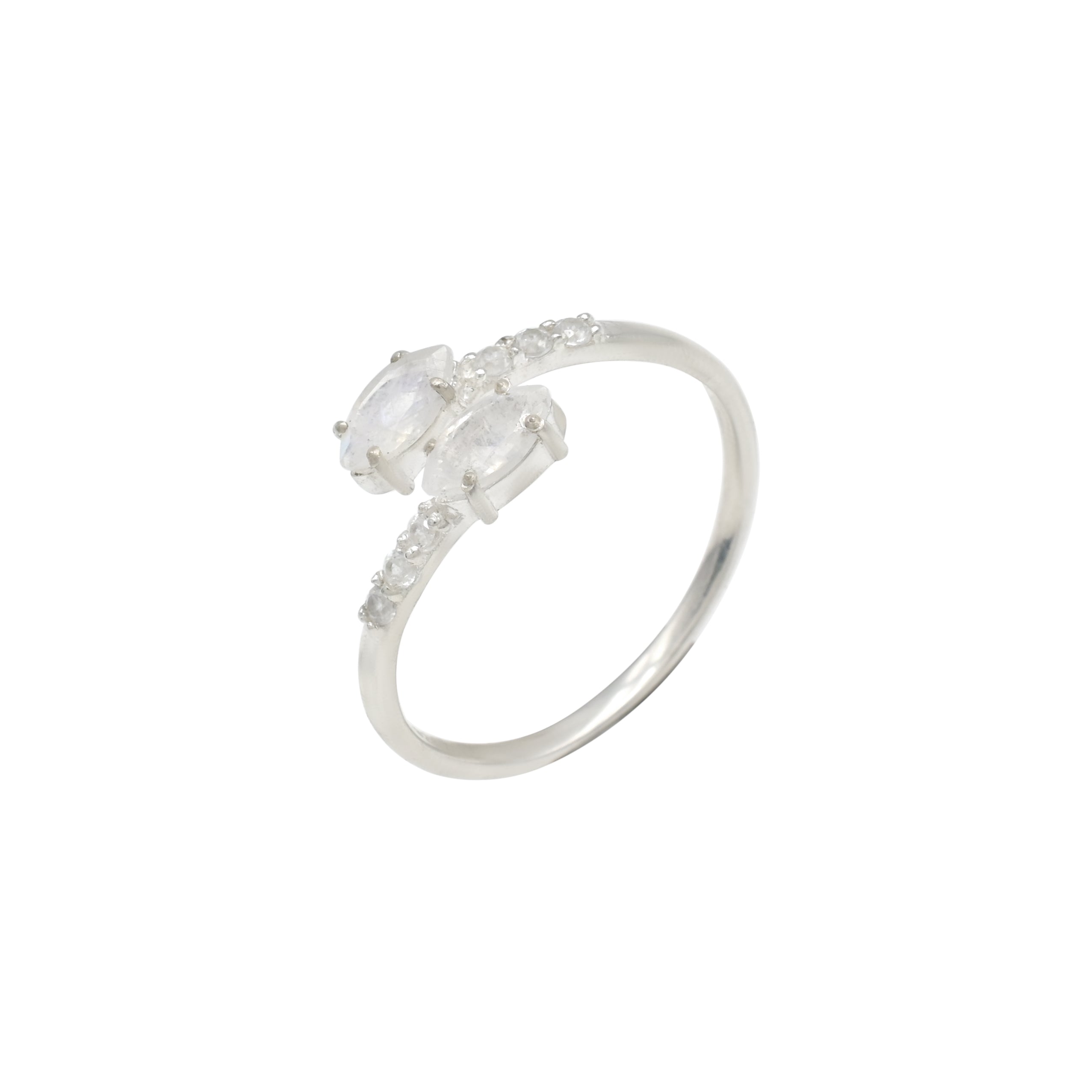Gemstone Adjustable Ring In 925 Sterling Silver Rainbow Moonstone Open Cuff Women Ring