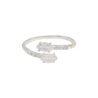Gemstone Adjustable Ring In 925 Sterling Silver Rainbow Moonstone Open Cuff Women Ring