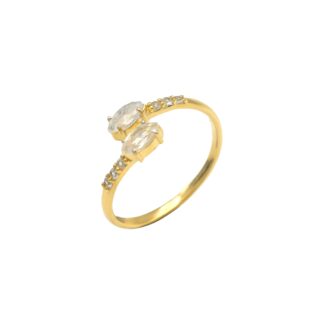 Marquise Open Cuff Ring With 6x3mm Rainbow Moonstone Zircon Sterling Silver Rings