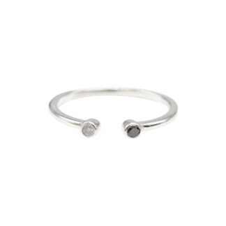 Diamond Sterling Silver Ring With 0.04 Ct Black Diamond Bezel Set Open Cuff Rings