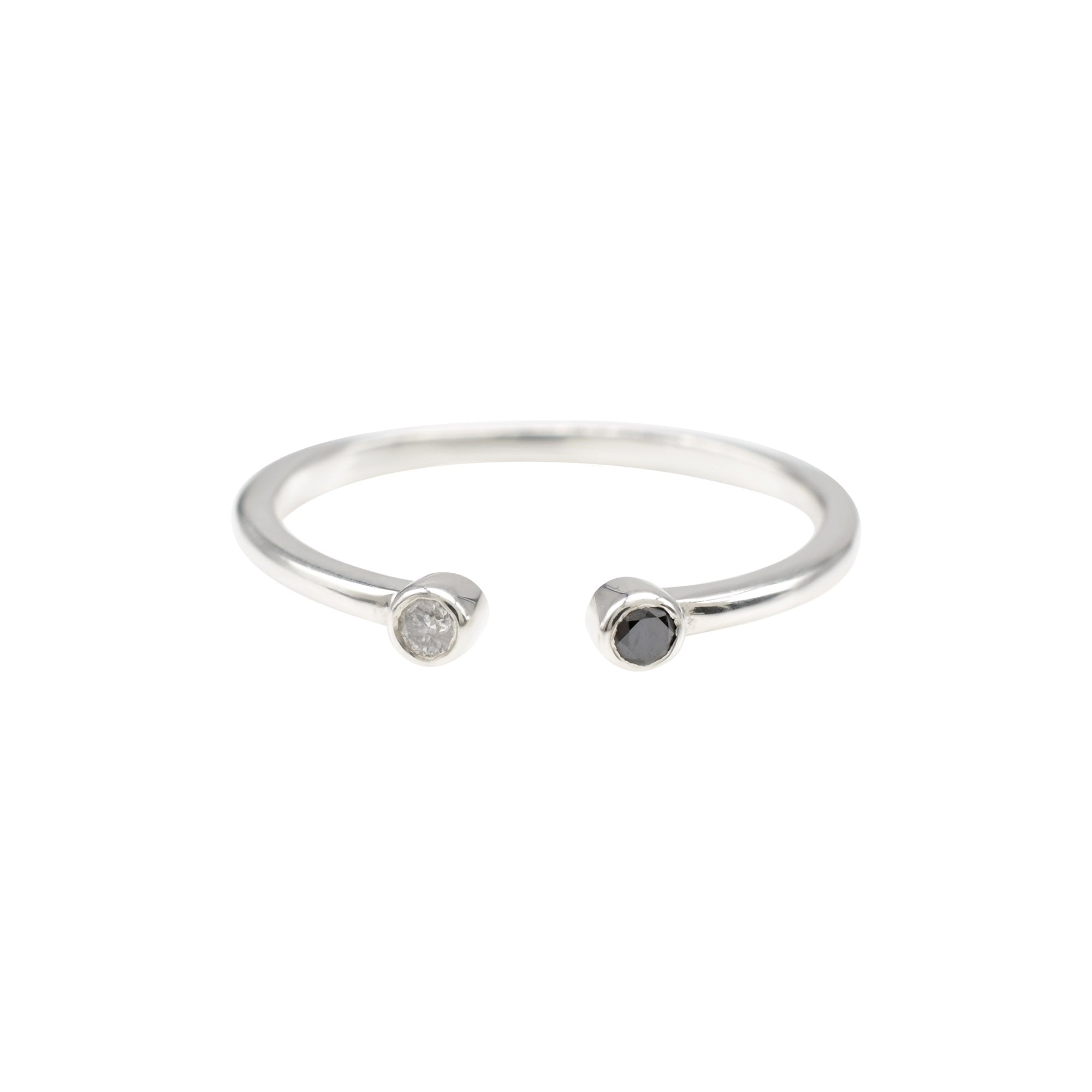 Diamond Sterling Silver Ring With 0.04 Ct Black Diamond Bezel Set Open Cuff Rings