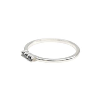 Dainty Round Cut 0.11 Ct Black Diamond 3 Stone Minimal Ring In 925 Sterling Silver