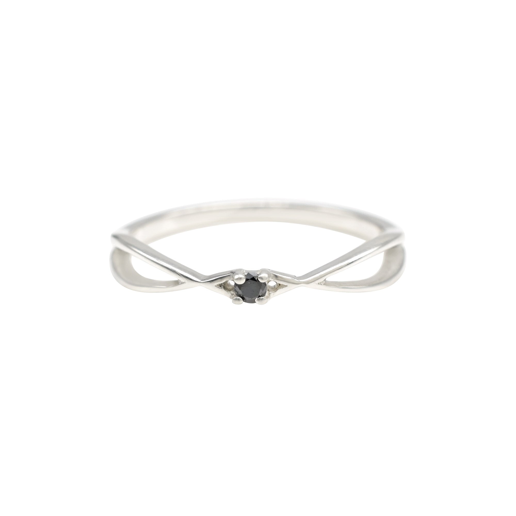Solitaire Split Shank Ring With 0.03 Ct Black Diamond April Birthstone Solid Silver Ring