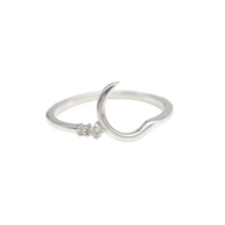 Genuine White Diamond 0.05 Ct Round Prong Set In 925 Sterling Silver Half Moon Ring