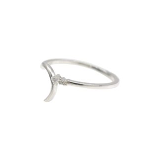 Genuine White Diamond 0.05 Ct Round Prong Set In 925 Sterling Silver Half Moon Ring