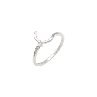 Genuine White Diamond 0.05 Ct Round Prong Set In 925 Sterling Silver Half Moon Ring