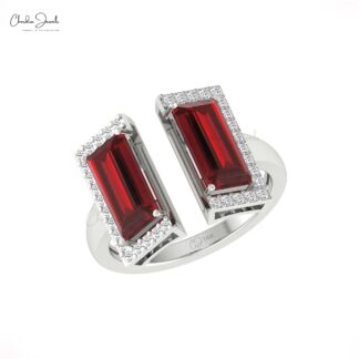 Split Shank Diamond Ring In Solid 14k Gold Red Garnet 5.5 Ct Gemstone Halfway Rings