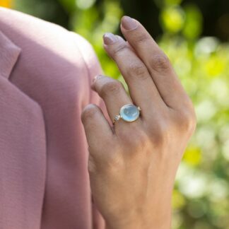 Statement 3 Stone Ring In Real 14k Yellow Gold Aquamarine 8.65 Ct Oval And Diamond Rings