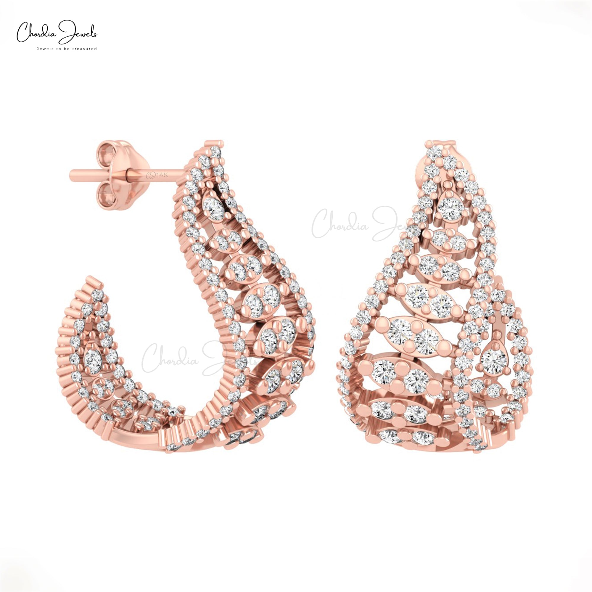 Solid 14k Gold Statement Stud With 0.8 Ct White Diamond Cluster Dainty Earrings For Mom