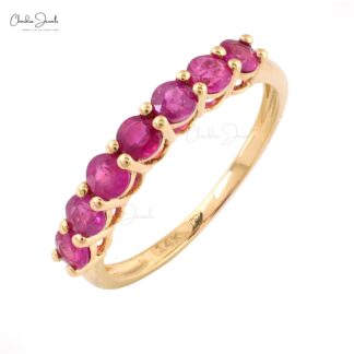 Half Eternity 7 Stone Band In 14k Yellow Gold Ruby 3mm Gemstone Stackable Ring Size US8
