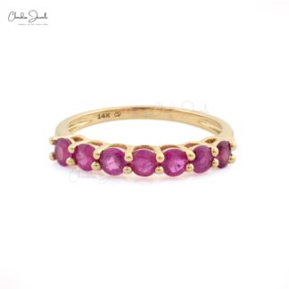 Half Eternity 7 Stone Band In 14k Yellow Gold Ruby 3mm Gemstone Stackable Ring Size US8