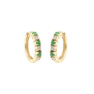 Hallmarked 14K Solid Yellow Gold Emerald Huggie Hoop Earrings