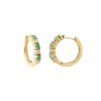 Classic 14K Yellow Gold Emerald Huggie Hoop Earrings with Natural Emeralds