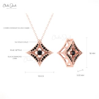 Halo Black Diamond Pendant In 14k Solid Gold Star Shape Minimalist Women Necklaces