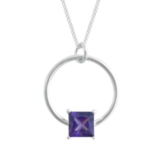 High Quality Amethyst Square Cut Charm Necklace in 925 Sterling Silver Jewelry