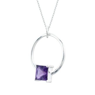 High Quality Amethyst Square Cut Charm Necklace in 925 Sterling Silver Jewelry